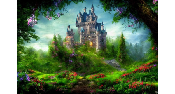 "Castle and Flowers in the Forest" generated from Deep Dream Generator