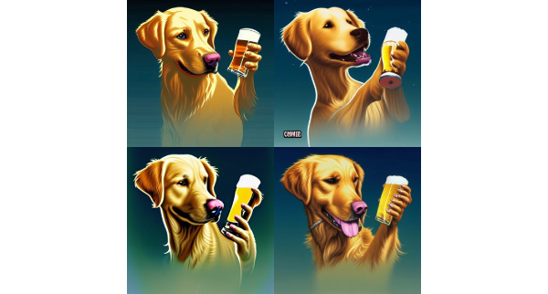 "a Golden Retriever drinking beer" in Modern Comic