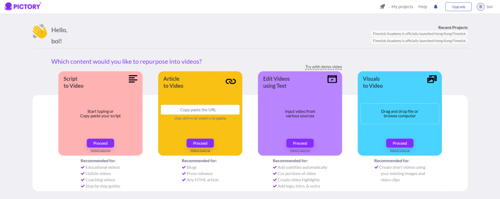 pictory ai video generation 人工智能影片生成器
